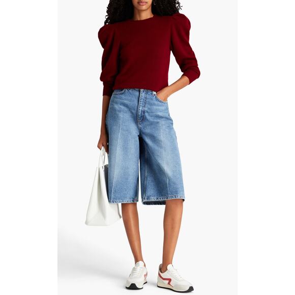 Frame Puff Shoulder Cashmere Sweater In Oxblood size M medium